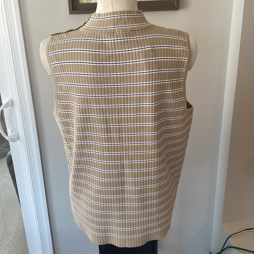 Talbot's tan white and black striped sleeveless mock neck sweater tank XL NWT - Picture 3 of 6